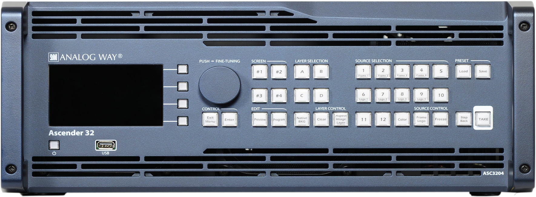 Produktfoto der Front einer Analog Way Ascender ASC3204