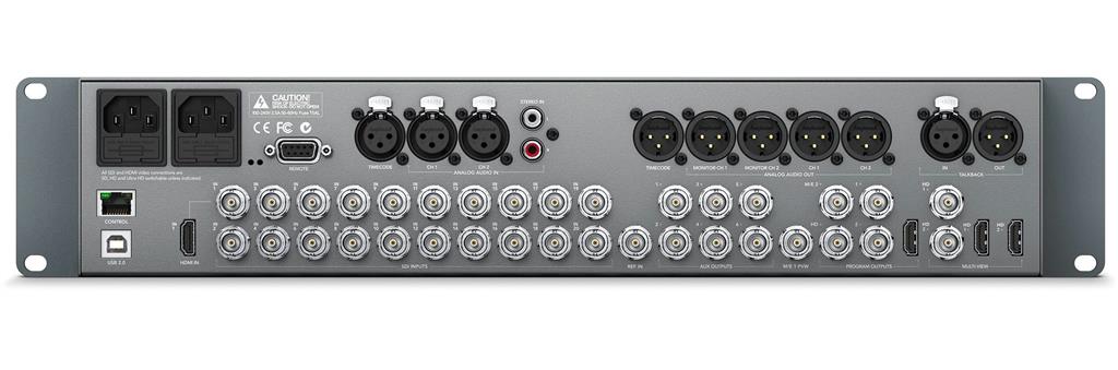 Produktfoto der Rückseite eines Black magic Design ATEM 2 M/E Advanced Panel